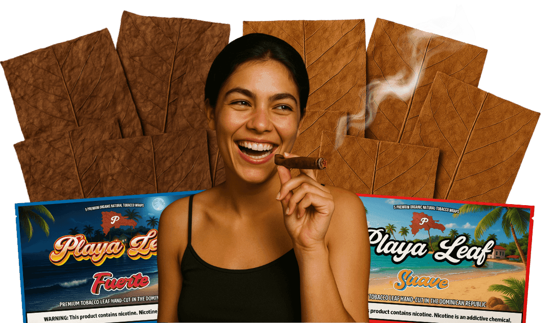 Playa Leaf Suave and Fuerte packs with hand-cut tobacco leaves