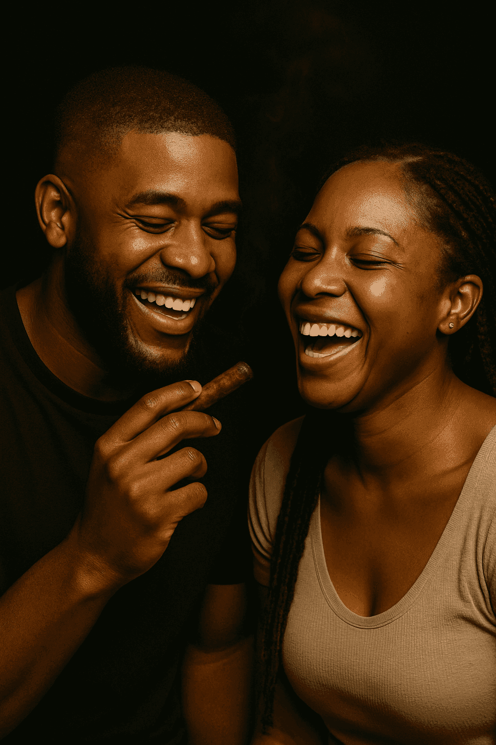 Two friends laughing together